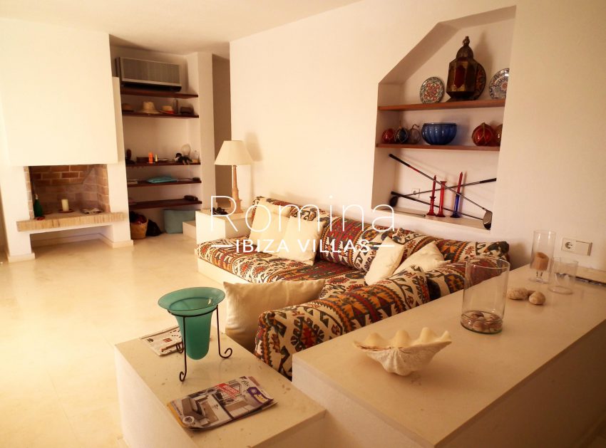villa umber ibiza-3living room fireplace