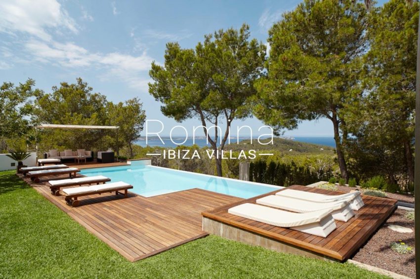 villa somchai ibiza-1pool lawn terrace sea view