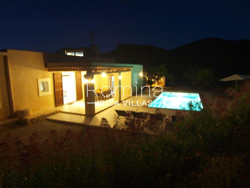 casa vergel ibiza-2pool facade porche by night