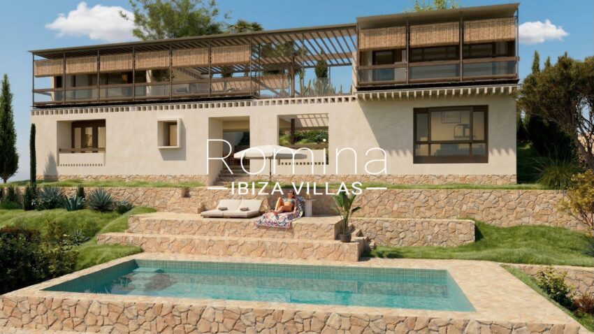 Ibiza Carrer de Cala Olivera - pool and frontal view